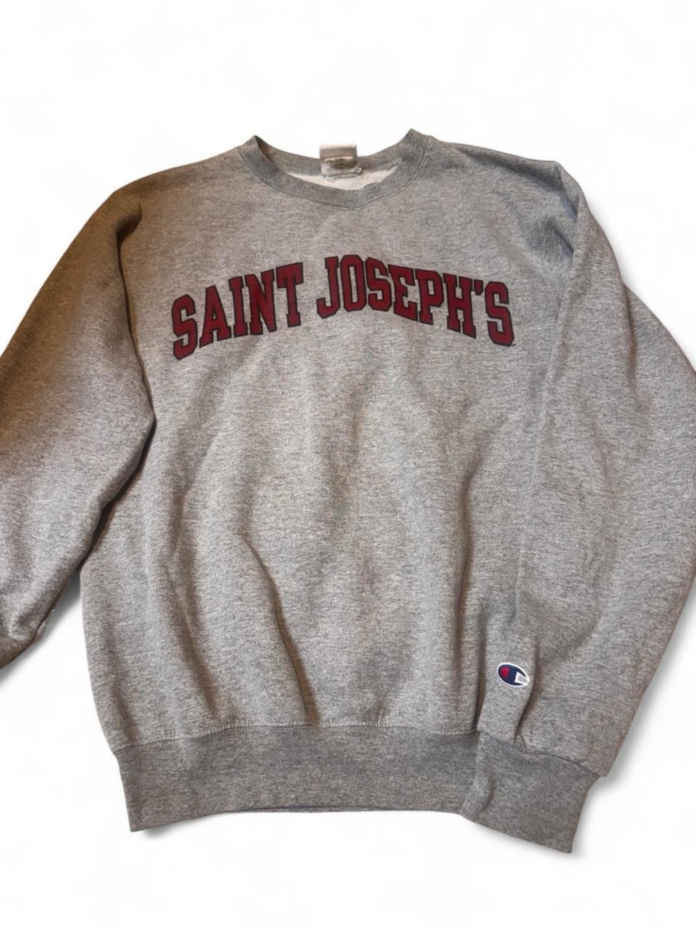 Champion Gray Crewneck Sweatshirt with Maroon 'Saint Joseph's' Print